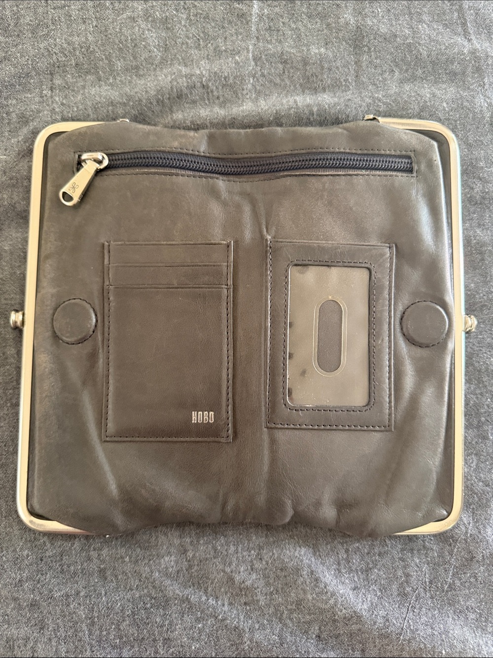 HOBO Lauren Clutch Gray Leather Wallet with Card Slots